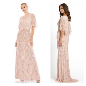 Mac Duggal 9064 NWT EMBELLISHED CAP SLEEVE FAUX WRAP TRUMPET GOWN